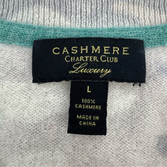 Charter Club Luxury 100% Cashmere Soft Camo Camouflage V-neck Sweater Size Large - Picture 5 of 5